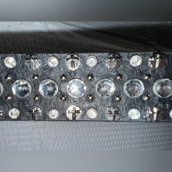 BHW Embellished Black Leather Studded Rhinestone Western Cowgirl Belt Size L